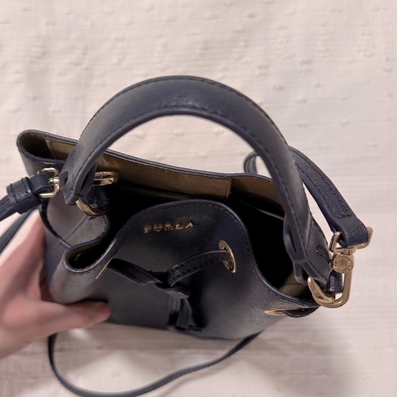 Furla Women's Stacy Mini Drawstring Bucket Bag Blue/Navy - Picture 16 of 16